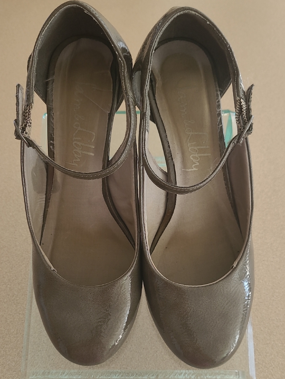 Sam & Libby Grey Patten Mary Jane Pumps with Ankle Strap